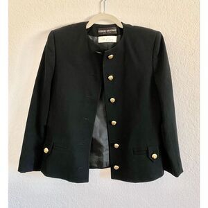 Black wool blazer suit jacket gold buttons sailor welt pockets work